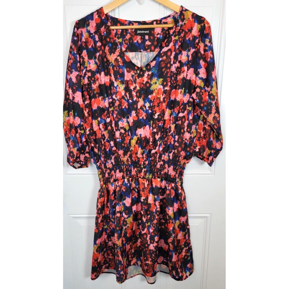 Betabrand Floral Dress Size L Lightweight Smocked